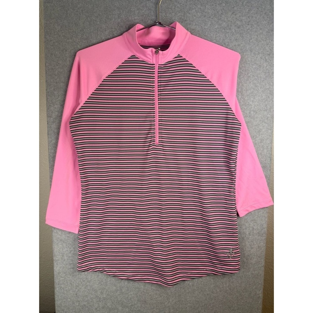 Jofit Pink and Grey Striped Quarter Zip Golf Top